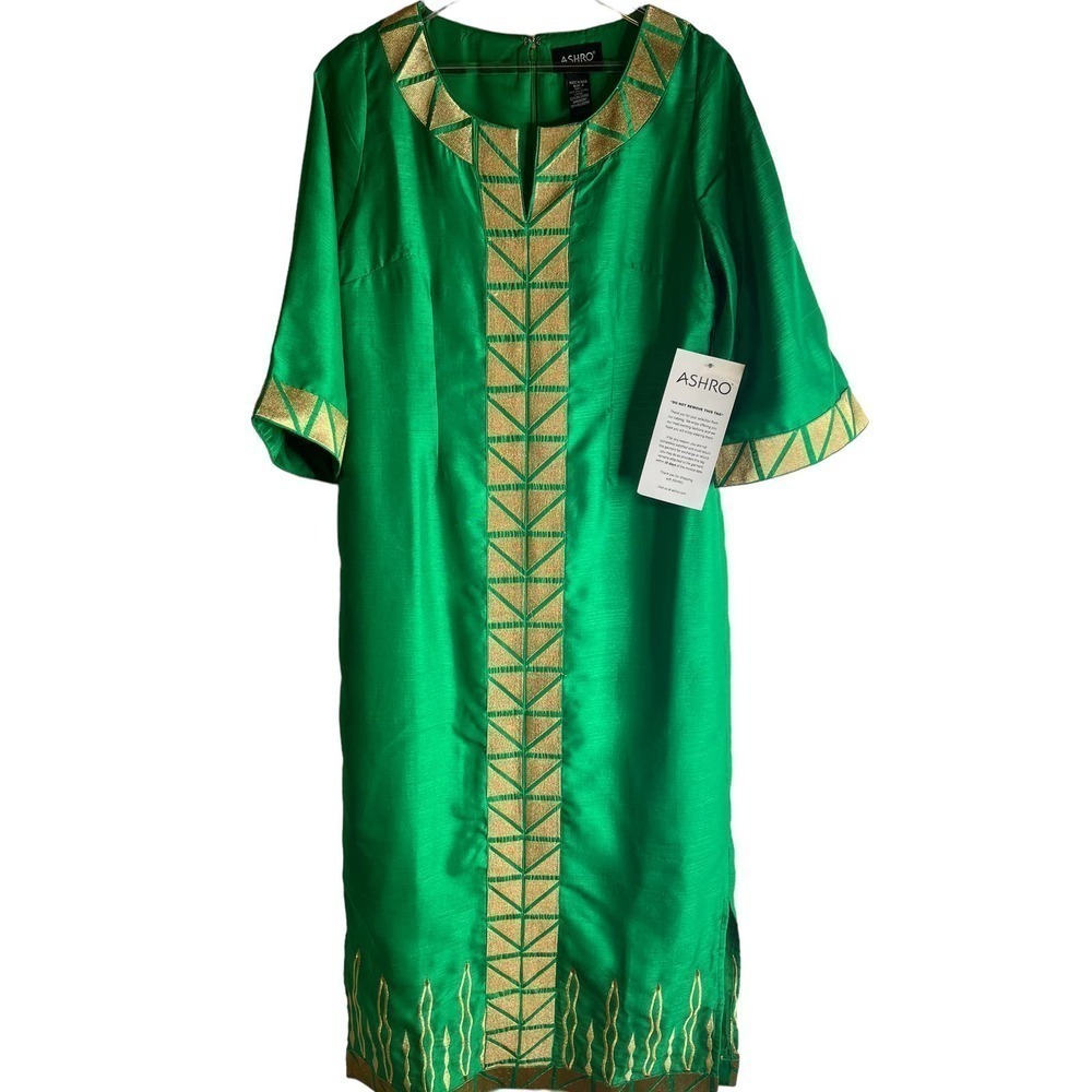 NWT Ashro India Embroidered Gold Lame Embellishments Holiday Kaftan Size 8